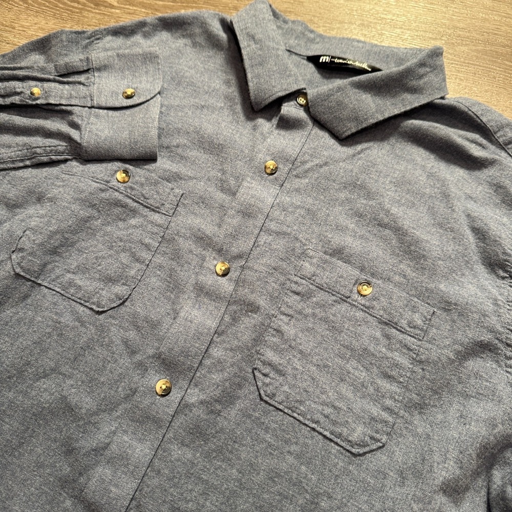 TravisMathew Flannel Shirt Mens XL Blue Cotton Workwear Outdoors Heritage Preppy - Picture 2 of 9